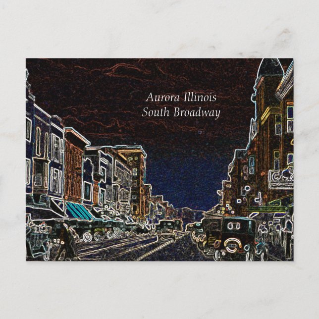 Carte Postale Aurora Illinois Sud Broadway Neon Art 1920 (Devant)