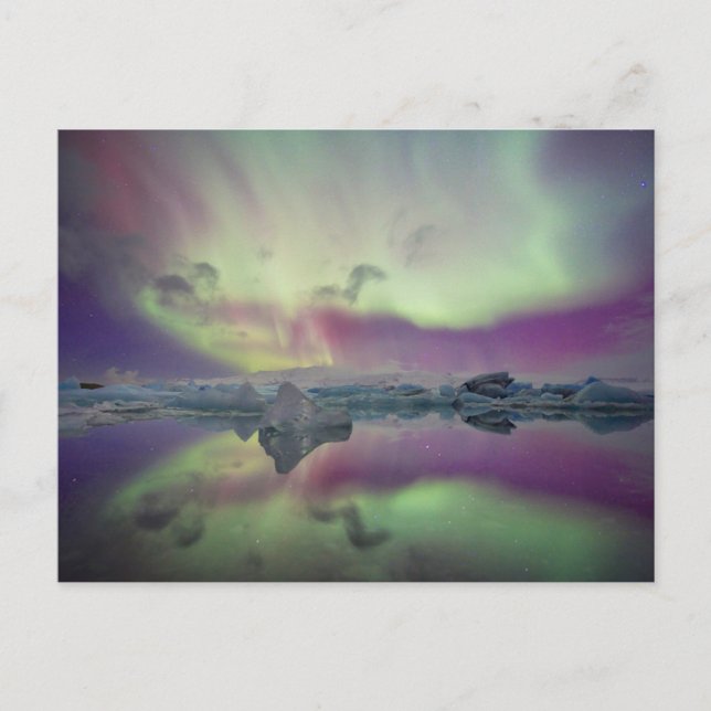 Carte Postale Aurora Lights Reflect Lagoon | Iceland (Devant)