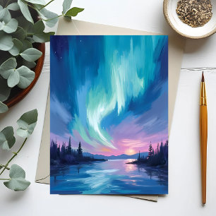 Carte Postale Aurore Boréale Aquarelle d'Hiver