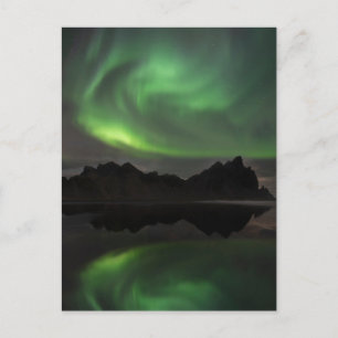 Carte Postale Aurores boréales Plage de Vestrahorn Hofn, Islan