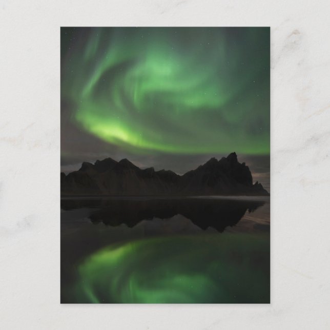 Carte Postale Aurores boréales | Plage de Vestrahorn Hofn, Islan (Devant)