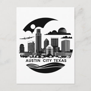 Carte Postale Austin City Texas Skyline Retro Black & White Art