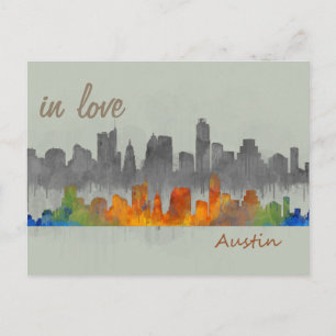 Carte Postale Austin Texas aquarelle skyline dans ville d'amour