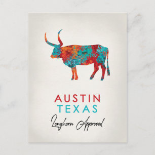 Carte Postale Austin Texas Colorful Longhorn