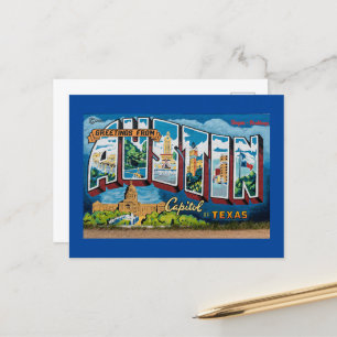 Carte Postale Austin, Texas Salutations (Cadre bleu)