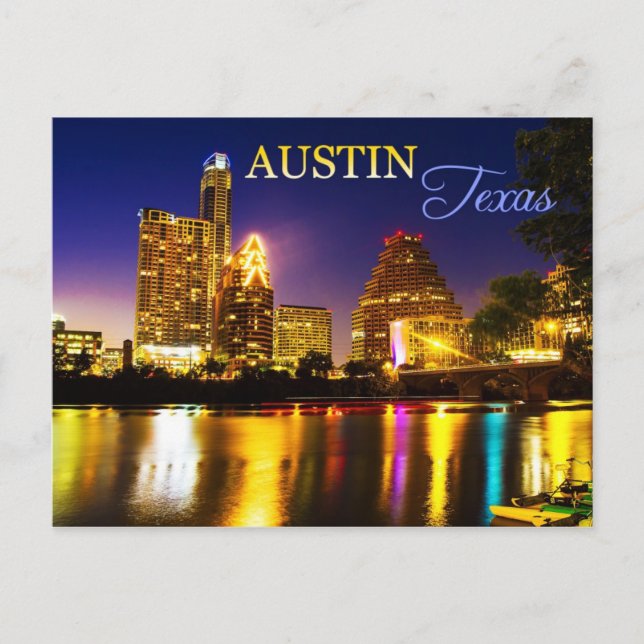 Carte Postale Austin, Texas Skyline à la nuit (Devant)