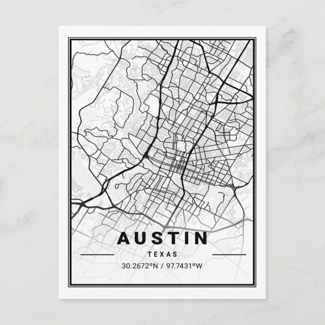 Carte Postale Austin Texas USA Travel City Map Poster (Devant)