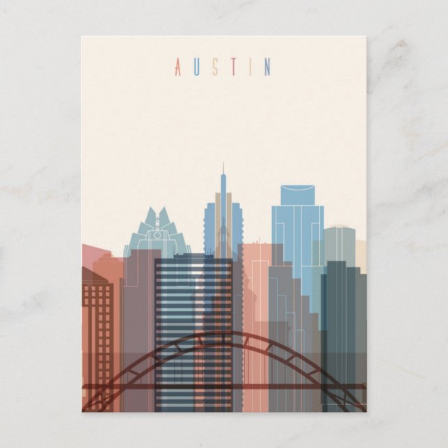Carte Postale Austin, Texas | Ville Skyline (Devant)