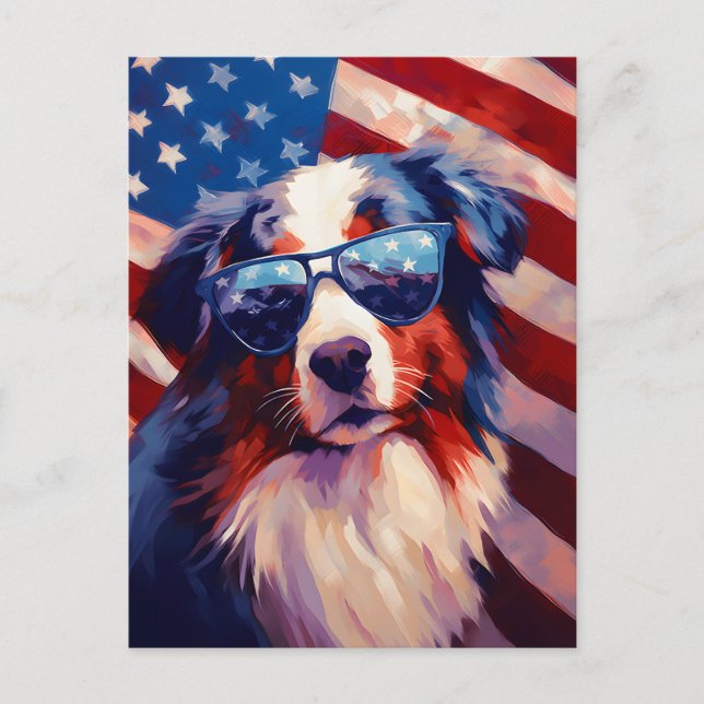 Carte Postale Australian Shepherd 4 juillet fête de l'indépendan (Devant)