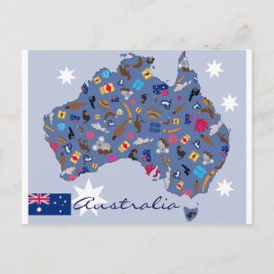 Carte Postale Australie forme pays avec icônes