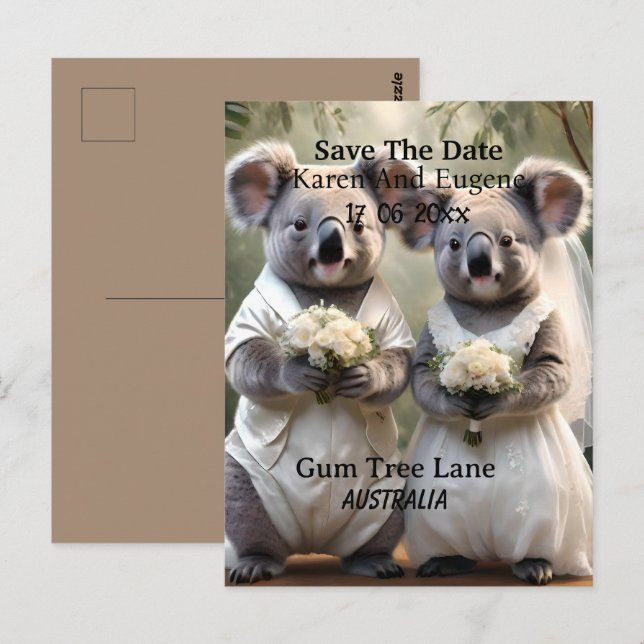 Carte Postale Australien Koala Bear Mariage blanc (Devant / Derrière)