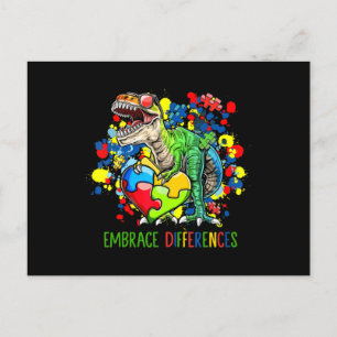 Carte Postale Autisme Accepter les différences Dinosaur T-Rex en