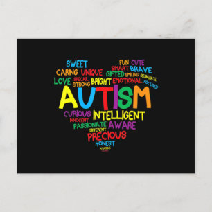 Carte Postale Autisme Coeur Sensibilisation sur l'autisme fière