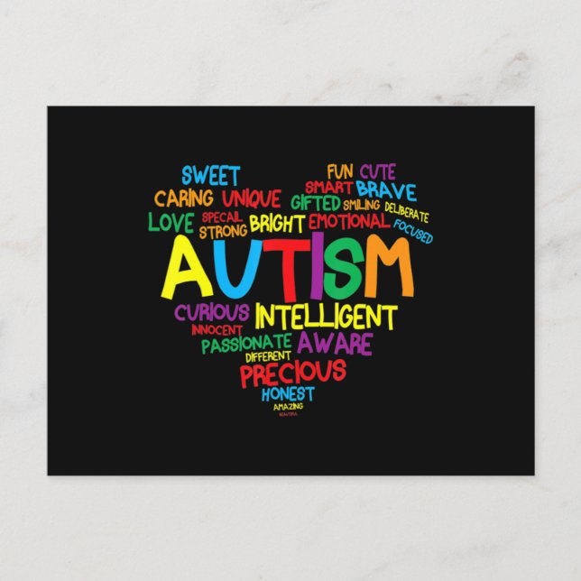 Carte Postale Autisme Coeur Sensibilisation sur l'autisme fière  (Devant)