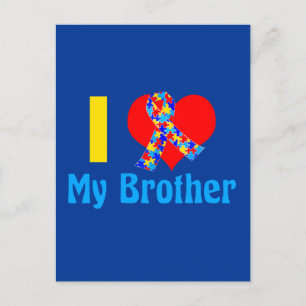 Carte Postale Autisme Soeur J'Aime Mon Frère Blue Sensibilisatio