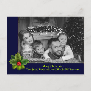 Carte Postale Auto Black and White Photo With Holly Frame