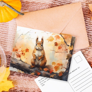 Carte Postale Automne à New York / Écureuil aquarelle à Central 