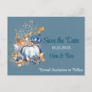 Carte Postale Automne Bleu Orange Citrouille Peony Enregistrer l