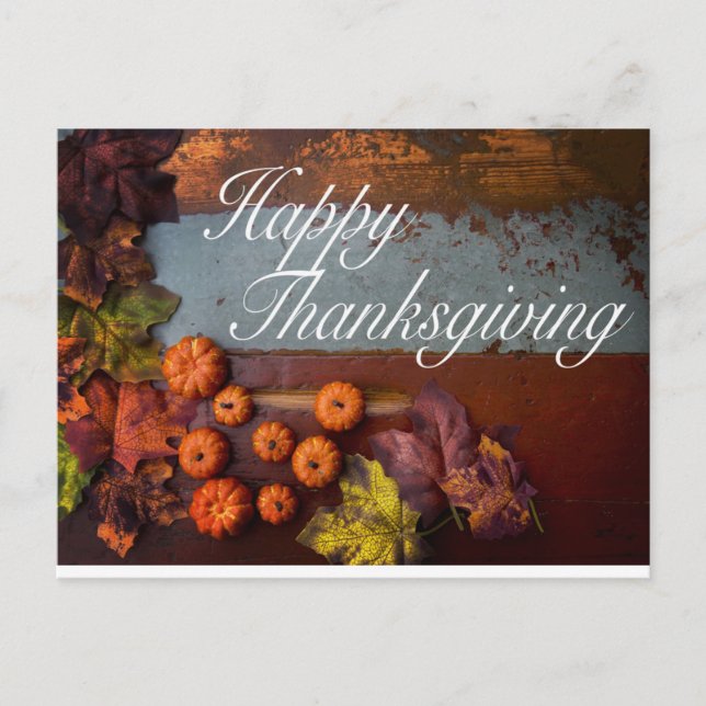 Carte Postale Automne Bon thanksgiving rustique Joli Feuille (Devant)