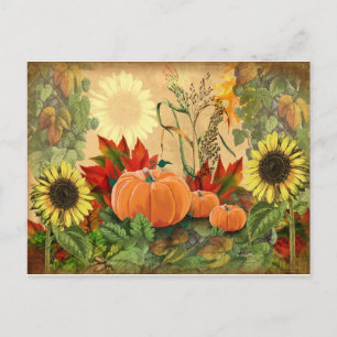 Carte Postale Automne Citrouille de tournesol Automne
