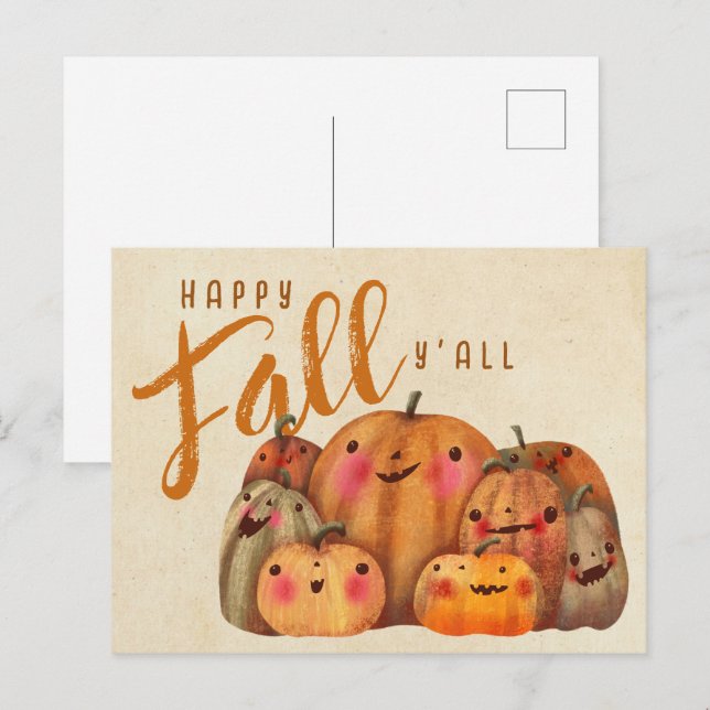 Carte Postale Automne Citrouille mignon Halloween Thanksgiving A (Devant / Derrière)