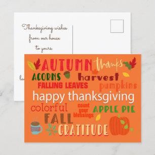 Carte Postale Automne et Thanksgiving Motif de typographie