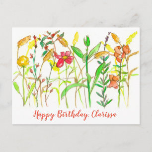 Carte Postale Automne Fleurs Botaniques Joyeux Anniversaire