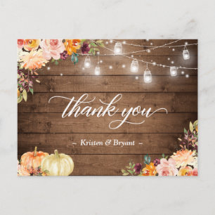 Carte Postale Automne Floral Mason Jar Lights Mariage Merci