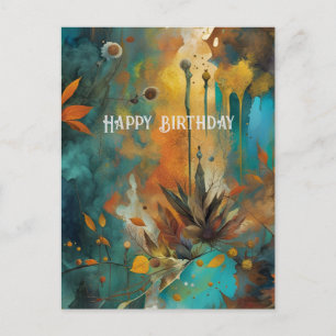 Carte Postale Automne Harvest Turquoise rouille or Abstrait Anni