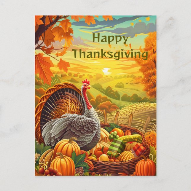 Carte Postale Automne Turquie Citrouilles Bon thanksgiving posta (Devant)