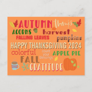 Carte Postale Automne WordArt Motif Bon thanksgiving 2024