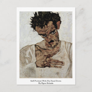 Carte Postale Autoportrait Avec La Tête En Bas Par Egon Schiele