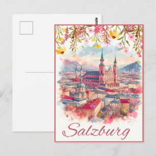 Carte Postale Autriche fleurie capitale salzbourg vue panoramiqu