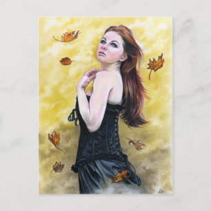 Carte Postale Autumn Leaves Lady imaginaire art Katerinaart
