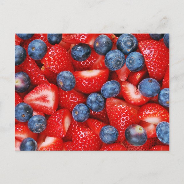 Carte postale aux bleuets frais et aux fraises (Devant)
