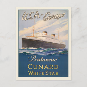 Carte postale avec affiche publicitaire de bateau 