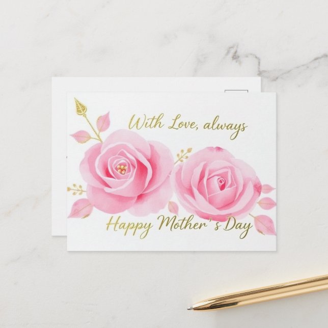 Carte Postale Avec amour Roses roses roses Pies Fête mère maman (Devant/Arrière en situation)