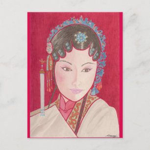 Carte postale avec art original de danseuse chinoi