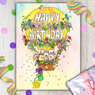 Carte postale avec ballon pour joyeux anniversaire