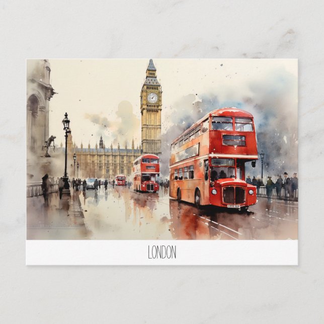 Carte postale avec Big Ben et bus rouge à Londres (Devant)