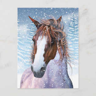 Carte postale Avec Cheval D'Hiver Dans La Neige