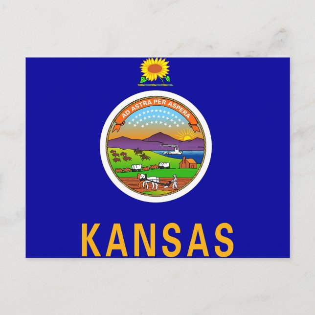 Carte postale avec drapeau de l'État du Kansas - É (Devant)