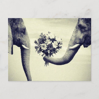Carte Postale  avec éléphant et bouquet de fleurs