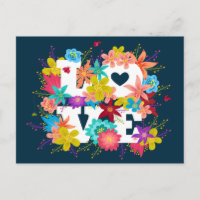 Carte postale avec fleurs et coccinelles