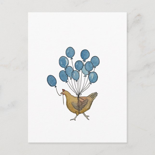 carte postale avec poulet et ballons (Devant)