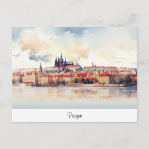 Carte postale avec Prague, paysage peint.