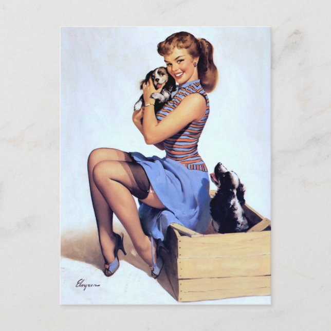 Carte Postale Avec Pupies Pin Up (Devant)