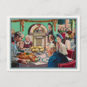 Carte postale avec repas Thanksgiving Vintage