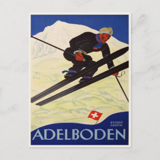 Carte postale avec ski Vintage