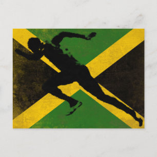 Carte postale avec sprinter sur le drapeau jamaïca
